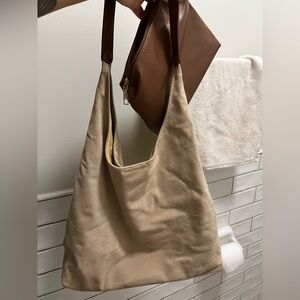 Suede khaki hobo tote
